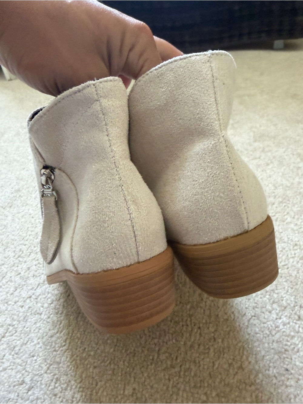 Women’s Beige FauxSuede Look Ankle Boots Size 38 Side Zip Low Heel Booties - Picture 3 of 7